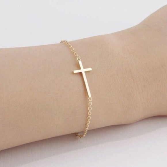 Jewelry - 14 k Gold over Sterling Silver Cross Brcelet